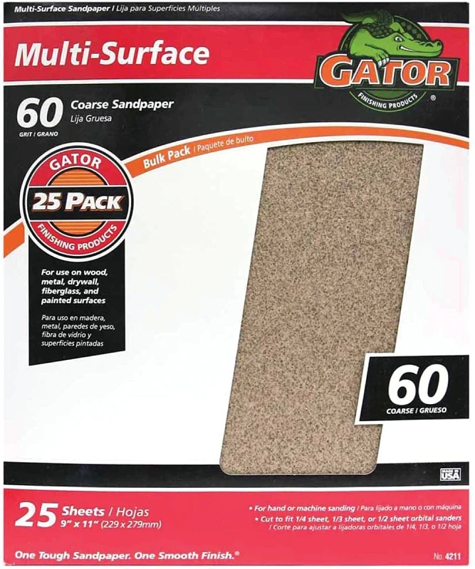Sandpaper, Coarse 60-Grit, 9 x 11 In., 25-Ct.