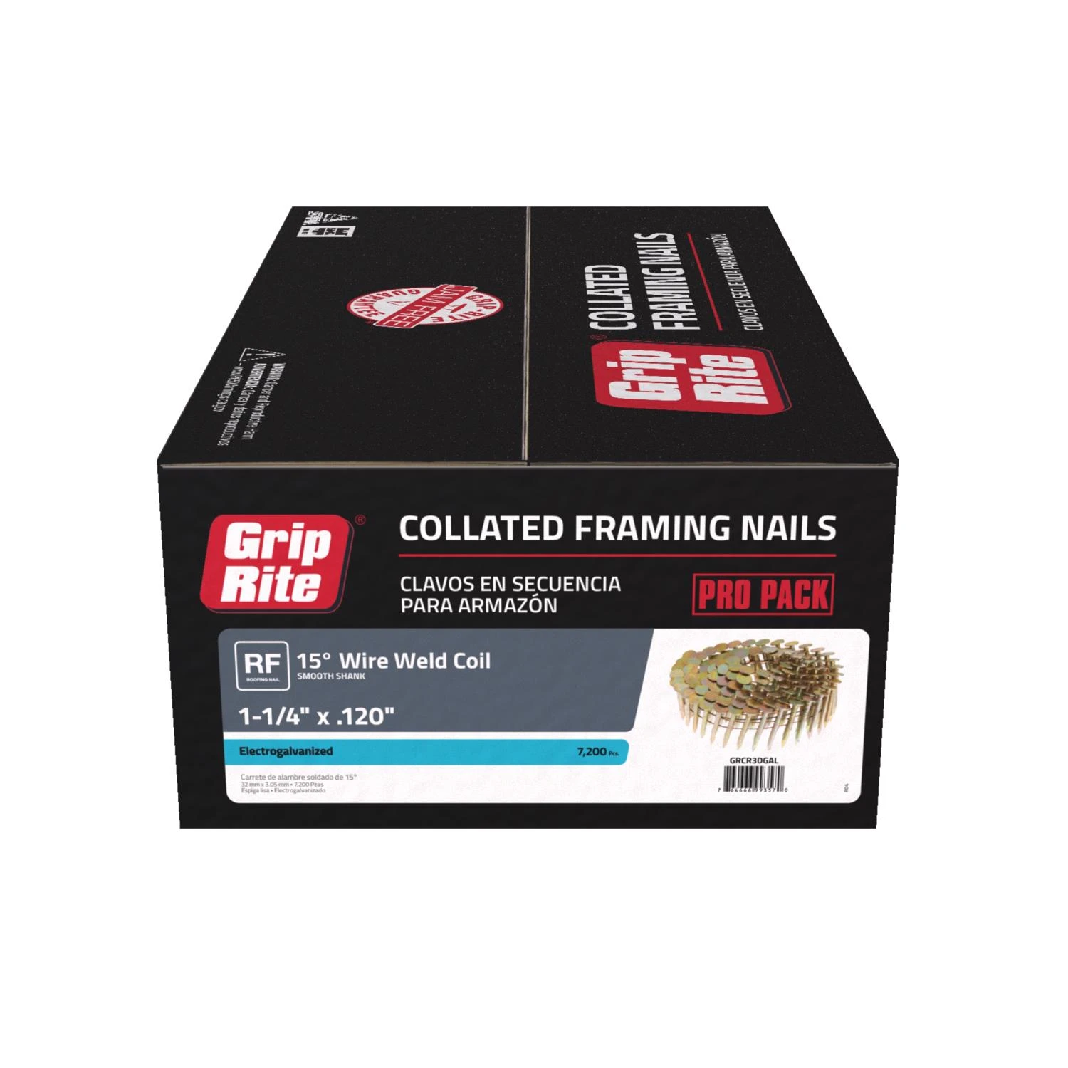 Grip-Rite 1-1/4 in. 11 Ga. Angled Coil Roofing Nails 15 deg. Smooth Shank 1 pk