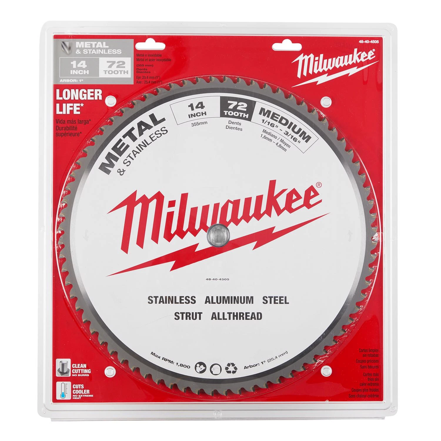 48-40-4505 14 In. Circular Saw Blade, 72 Teeth, 1 In. Arbor, Carbide Tipped