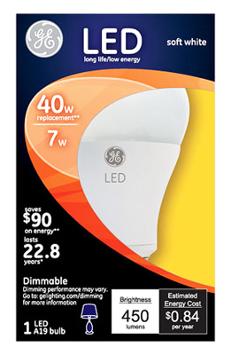 LED Light Bulb, A19, White, Medium Base, 7-Watt