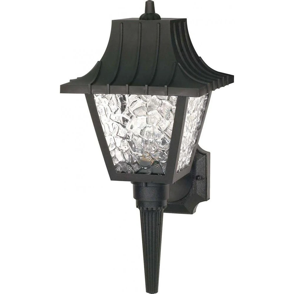 Sf77/852 1-light 18" Black Outdoor Wall Lantern With Textured Acrylic
