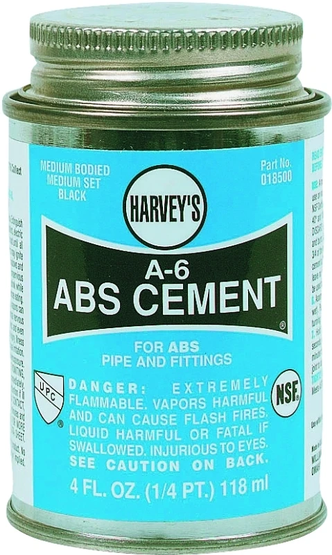 A-6 Series 018500-24 Black Abs Solvent Cement, 4 Oz Can For Non-pressure Pipes