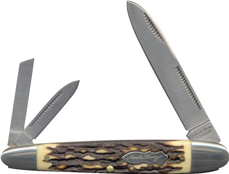 9uh Folding Pocket Knife, 2.8 In Blade, 3-blade Staglon Handle