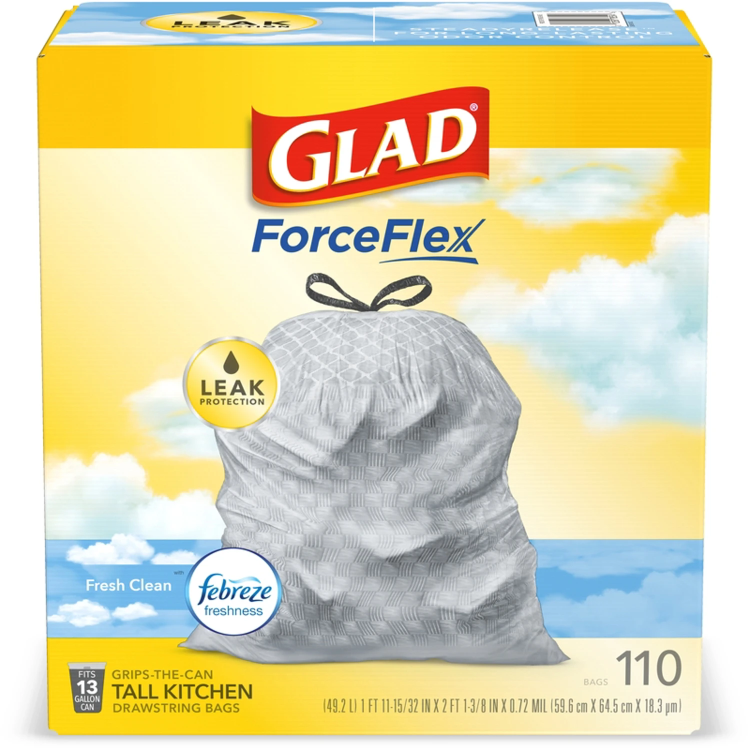 Force Flex 13 Gal Fresh Scent Tall Kitchen Drawstring Trash Bags 110 Pk 0.72 Mil