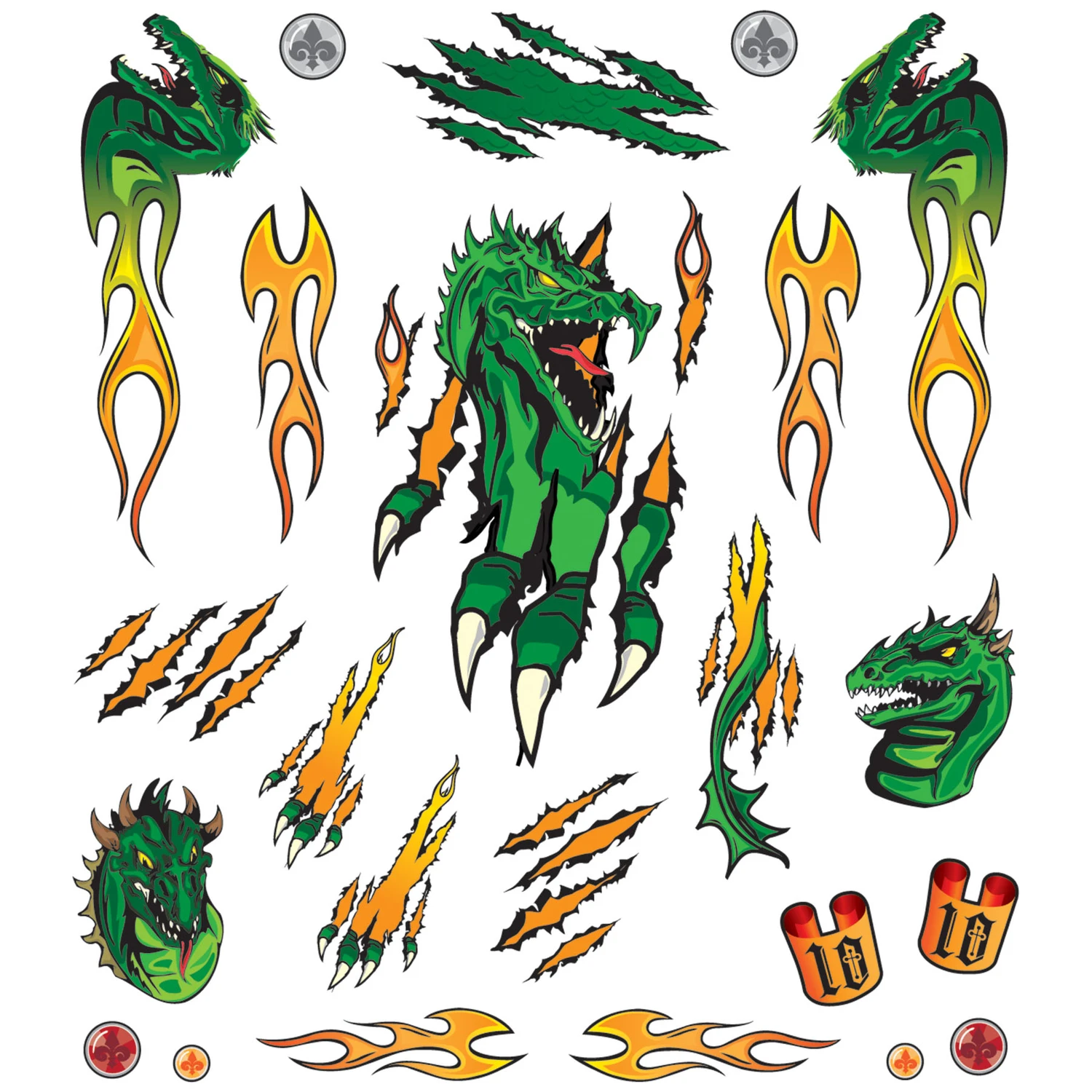 Pinecar Flaming Dragon Dry Transfer Decal 4" X 5" Sheet For Customization