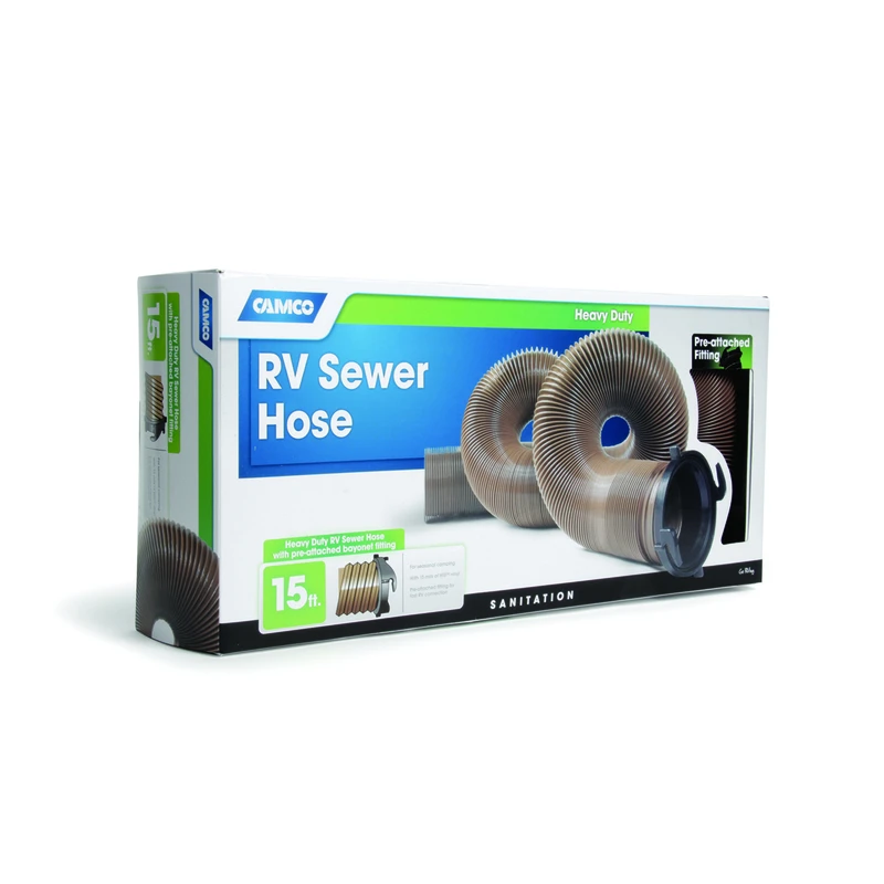 39691 Heavy-duty Rv Sewer Hose, 15 Ft With Pre-attached Fitting, Compresses To 27 In