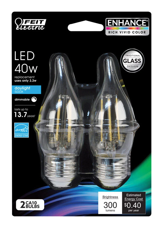 Enhance Ca10 E26 Led Bulb, 40w Equivalent, Dimmable, 300 Lumens, 2 Pk