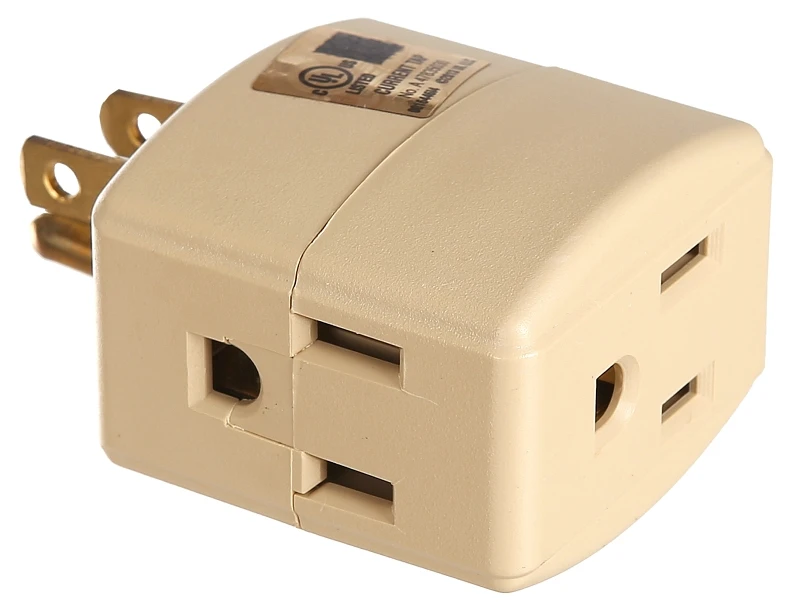 Eaton 1482v-box 3-outlet Grounding Cube Tap, 15a, 125v, Ivory, High Impact Plastic
