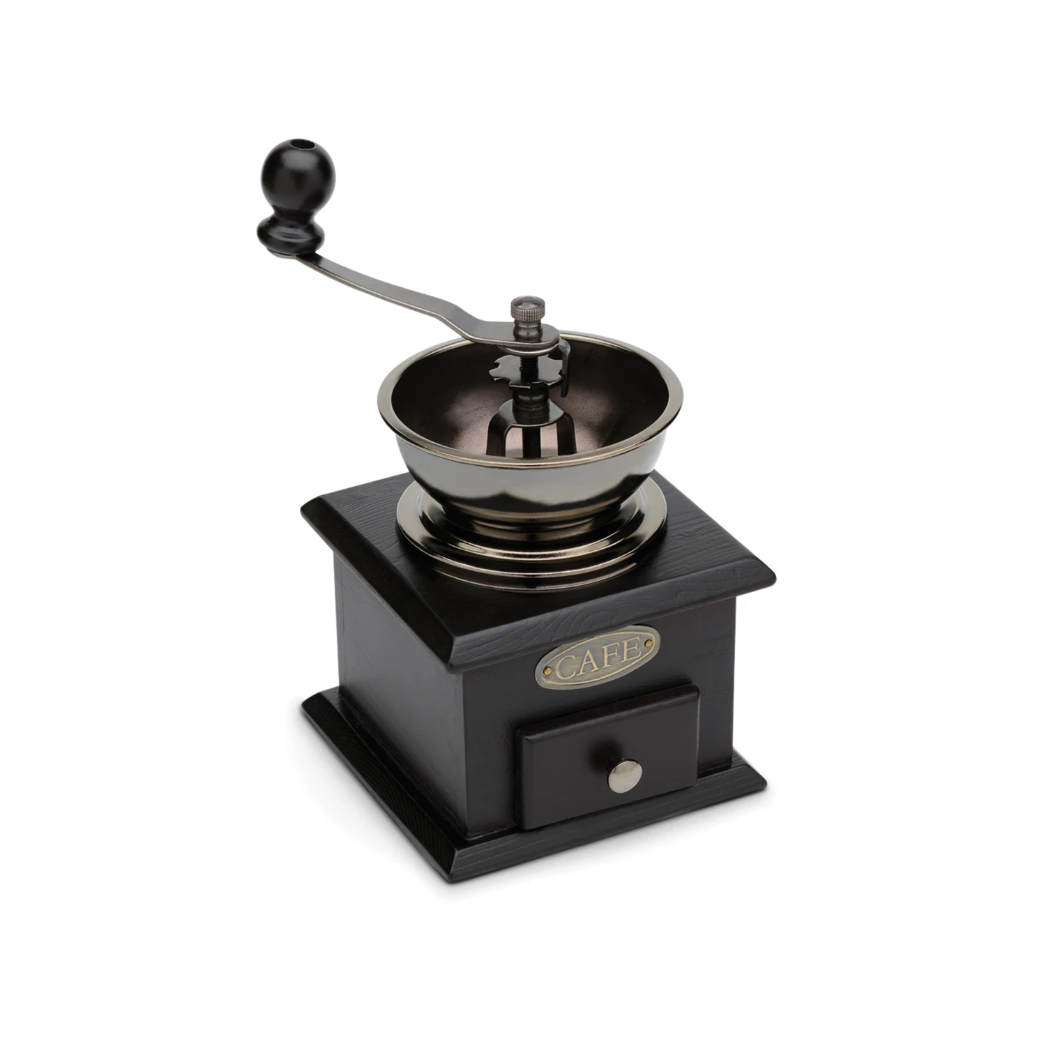 Adjustable Black Steel And Wood Coffee Grinder With Manual Hand-crank