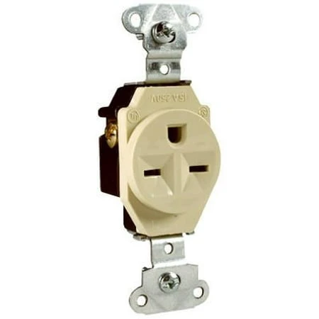Legrand 5651ICC8 Single Receptacle, 2 -Pole, 250 V, 15 A, Side Wiring, NEMA: NEMA 6-15R, Ivory