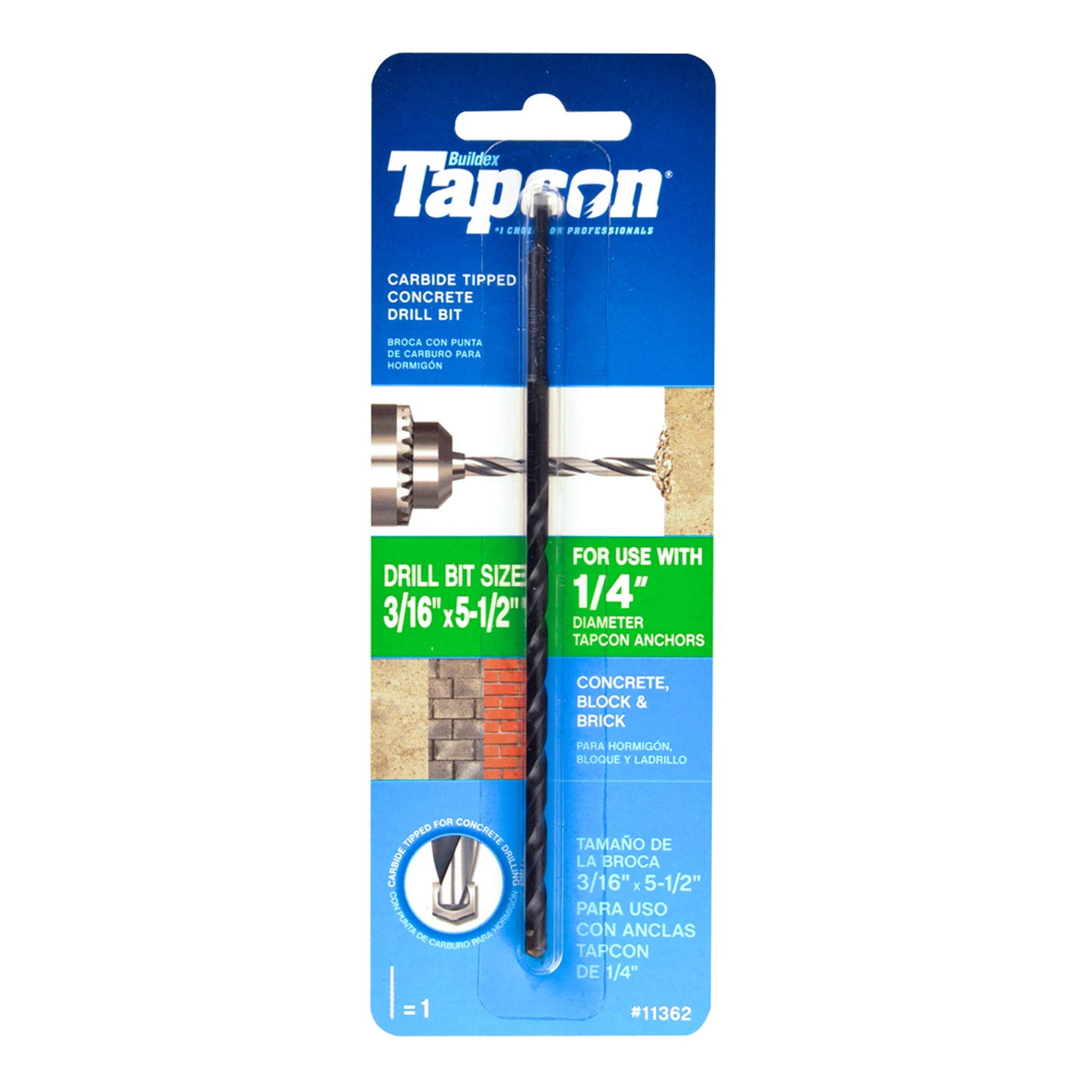 Concrete Drill Bit, 3/16 x 5-1/2 In.