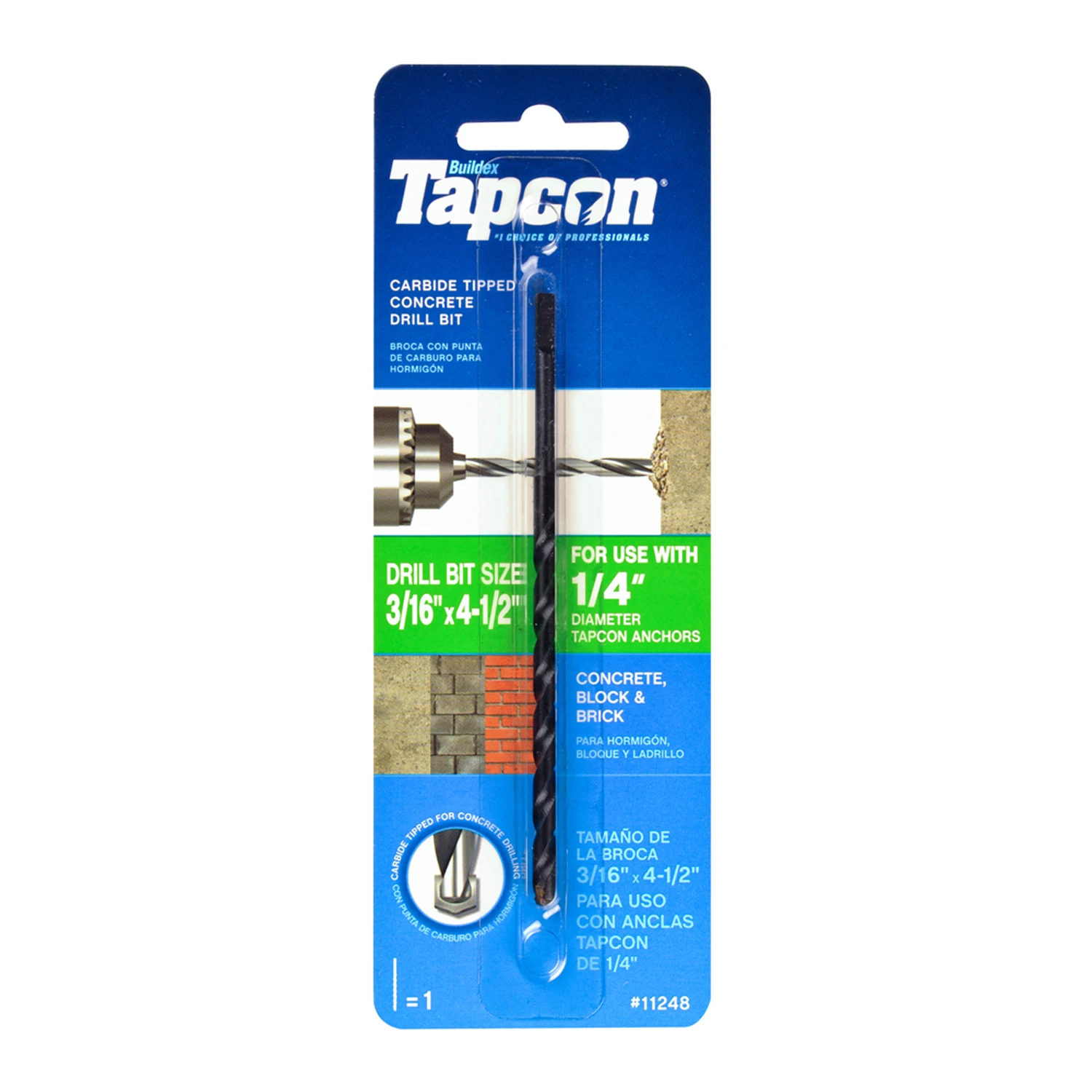 Concrete Drill Bit, 3/16 x 4-1/2 In.