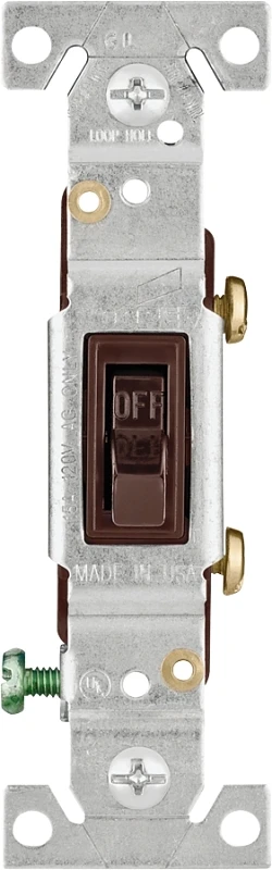 1301-7b Brown Toggle Switch, 15 Amp, 120 Volt, Push-in Terminal