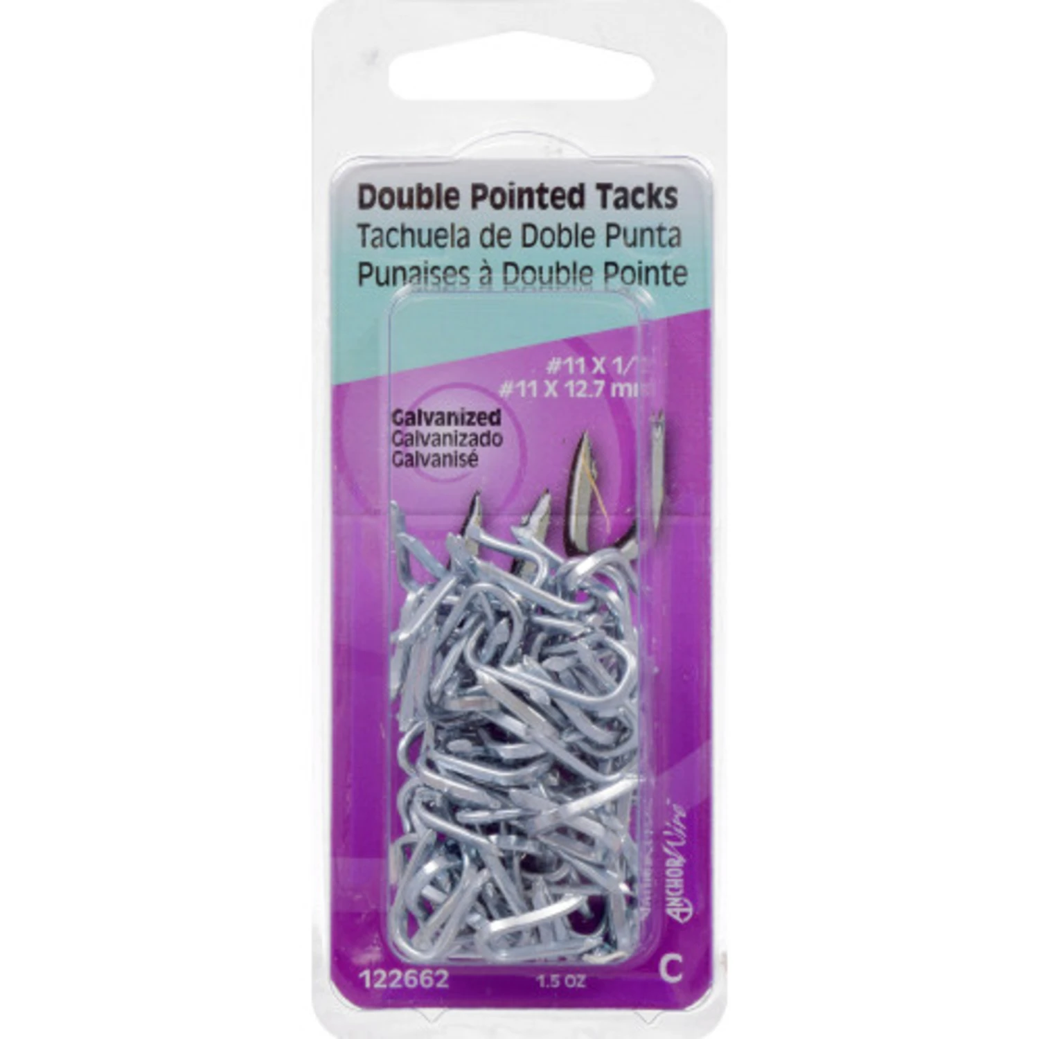 122662 Double Point Tack Staple, #11, 1/2 In L, Galvanized Steel, 1.5 Oz