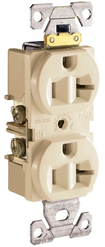 Cr20v Duplex Receptacle, 20 Amp, 125 Volt, Nema 5-20r, Ivory