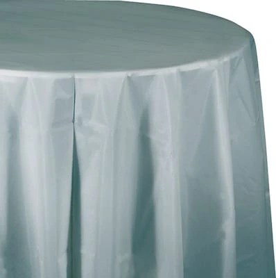 Shimmering Silver Octy-round Plastic Tablecover, 82-83 Inch, 1 Count