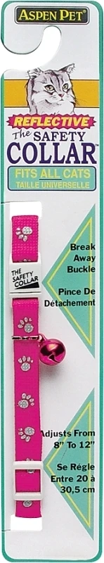 Adjustable Reflective Cat Collar, 3/8 Inch, Pink With Breakaway Buckle