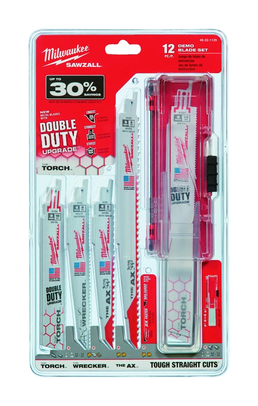 Milwaukee 49-22-1129 Reciprocating Saw Blade Set, 12-Piece, Bi-Metal, White, Bright Milwaukee 49-22-1129 Reciprocating Saw Blade Set, 12-Piece, Bi-Metal, White, Bright