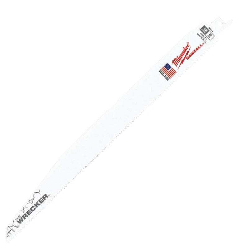 Milwaukee The WRECKER 48-00-5711 Reciprocating Saw Blade, 1 in W, 12 in L, 7/11 TPI, Bi-Metal Cutting Edge