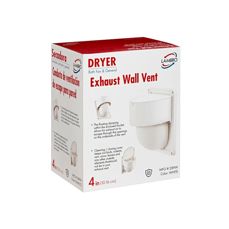 4 In. Exhaust Wall Hood Vent, White Plastic, Floating Damper