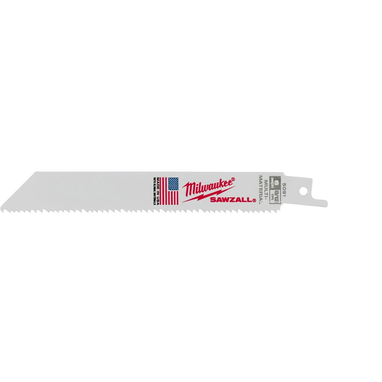 Milwaukee 48-00-5091 Reciprocating Saw Blade, 3/4 in W, 6 in L, 8/12 TPI, Bi-Metal Cutting Edge