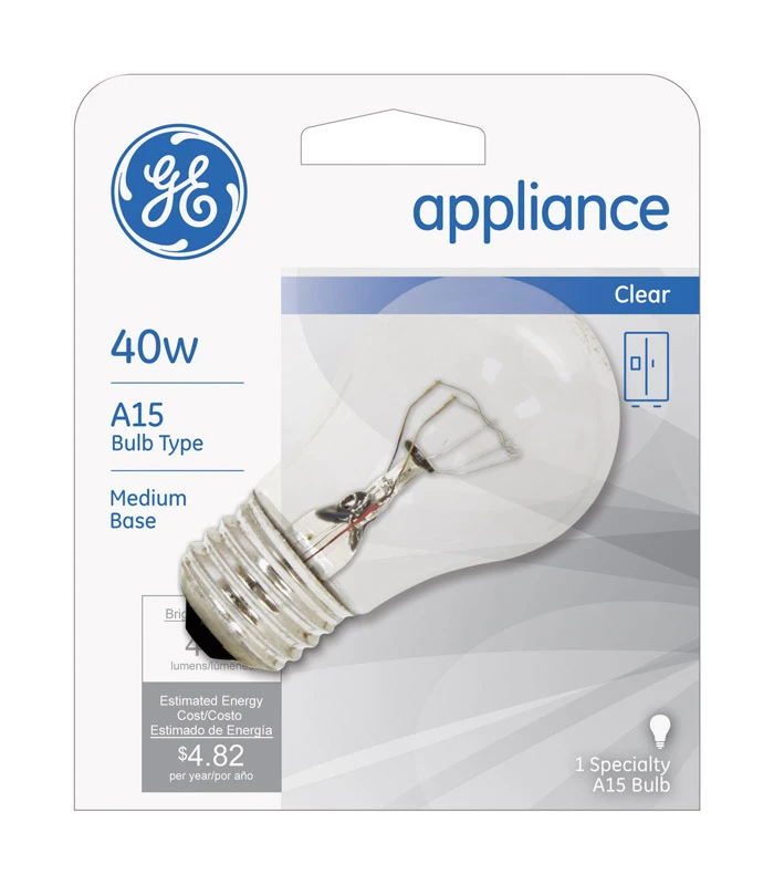 GE 15206 Light Bulb, 40 W, A15 Lamp, E26 Medium Lamp Base, 415 Lumens, 2700 K Color Temp, Soft White Light