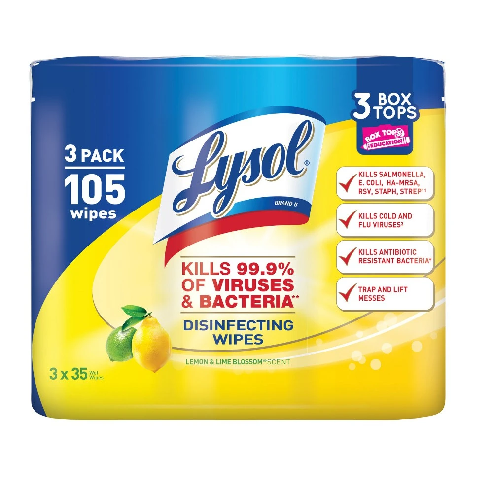 "Lysol Disinfecting Wipes, Lemon and Lime Blossom, 35/Canister, 3 Canisters/Pack (1920082159)"