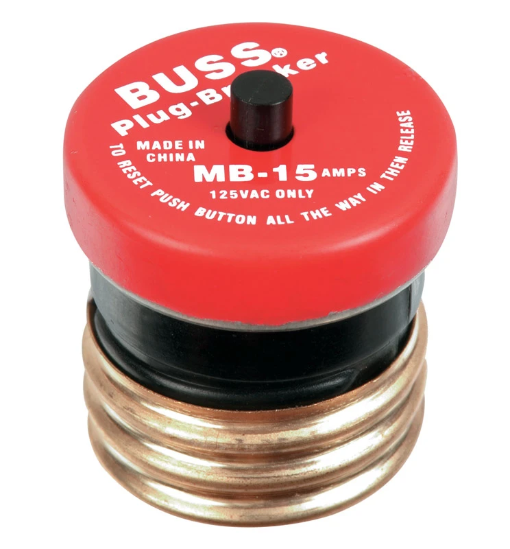 Bussmann BP/MB-15 Plug Fuse, 15 A, 125 V, 10 kA Interrupt, Plastic Body, Plug Fuse