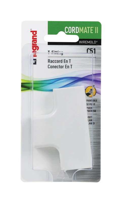 Wiremold C51 Wireway Elbow T-Fitting, Plastic, White