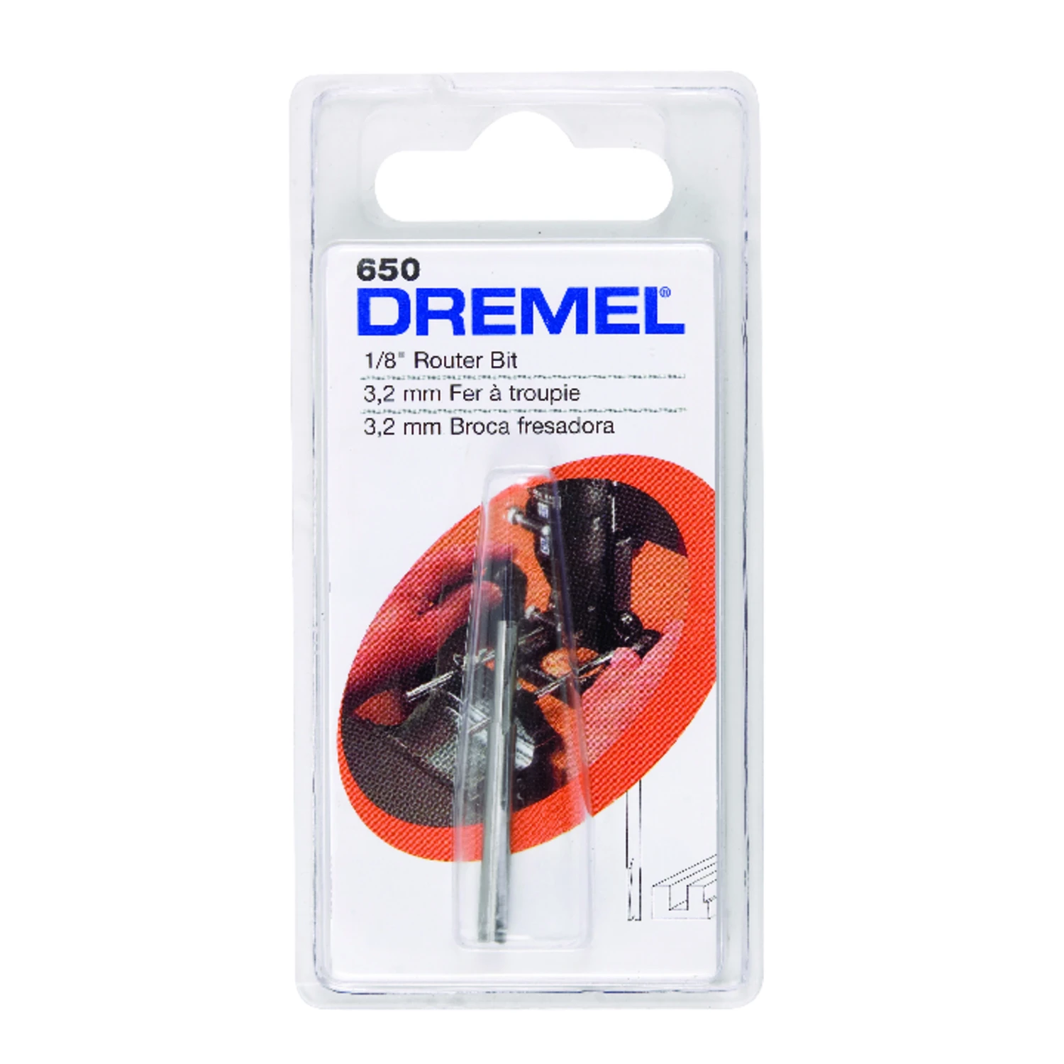 Dremel 650 Router Bit, 1/8 in Dia Cutter, 3/4 in L Cutting, 2 in OAL, 1/8 in Dia Shank, 2-Cutter, HSS