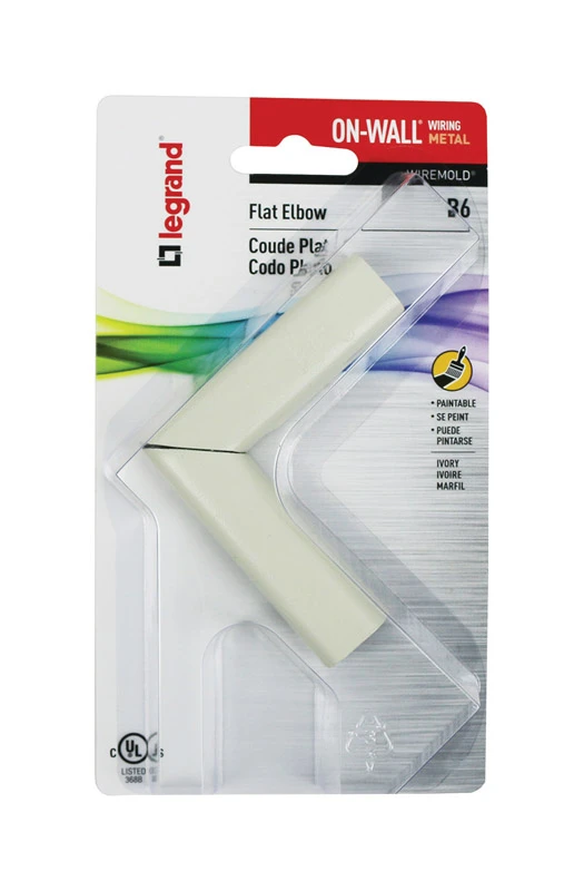 Wiremold B-6 Raceway Elbow, Flat, Metal, Ivory