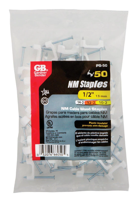 Plastic Non-Metallic Cable Staple, 50-Pk., 0.5-In.