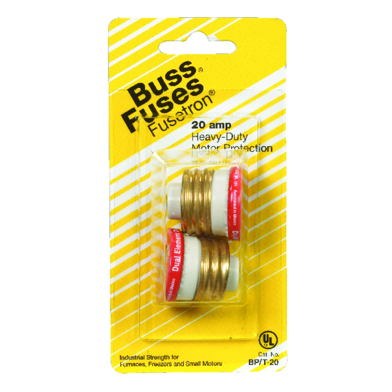 Bussmann BP/T-20 Plug Fuse, 20 A, 125 V, 10 kA Interrupt, Time Delay Fuse, Plastic Body, Low Voltage