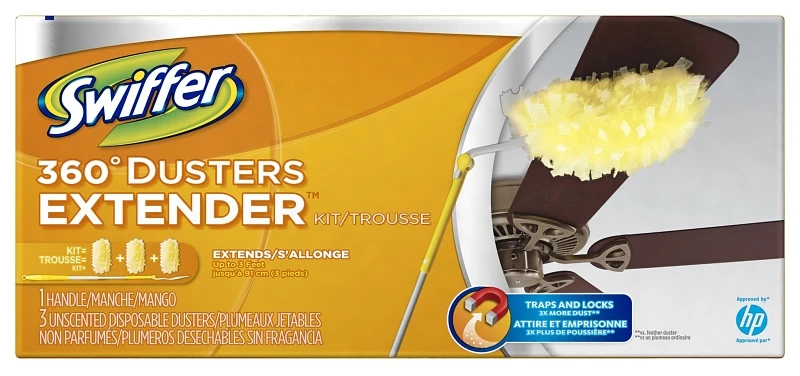 82074 Extendable Duster Kit, 3 Ft Handle, 3 Disposable Dusters, Yellow