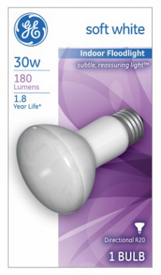 GE 14891 Light Bulb, 30 W, R20 Lamp, E26 Medium Lamp Base, 180 Lumens, 2600 K Color Temp, Soft White Light