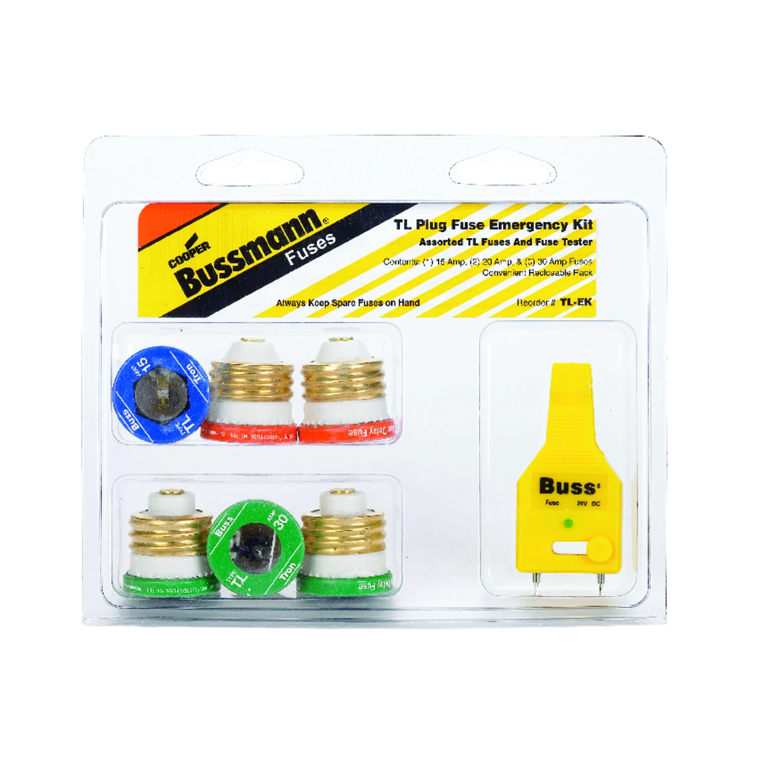 Bussmann TL-EK Fuse Kit, 125 V, Emergency, TL Edison Base Plug Fuse