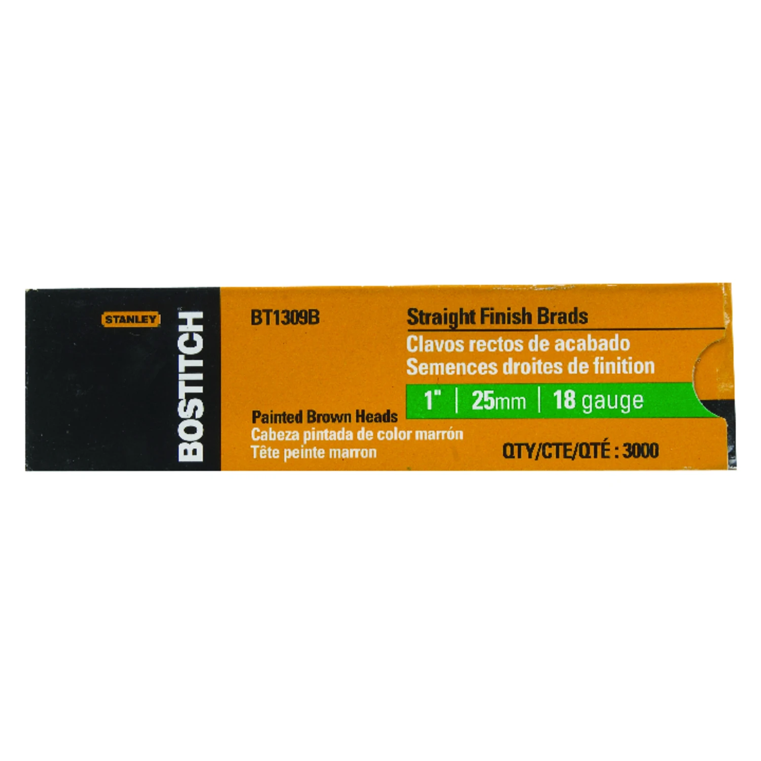 Bostitch BT1309B Series Nail, Glue Collation, 1 in L, 18 Gauge, Steel, Coated, Brad Head, Smooth Shank, 3000/PK
