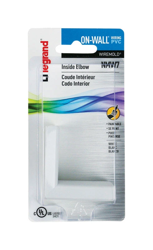 Wiremold NMW7 Wireway Inside Elbow, Non-Metallic, Plastic, White