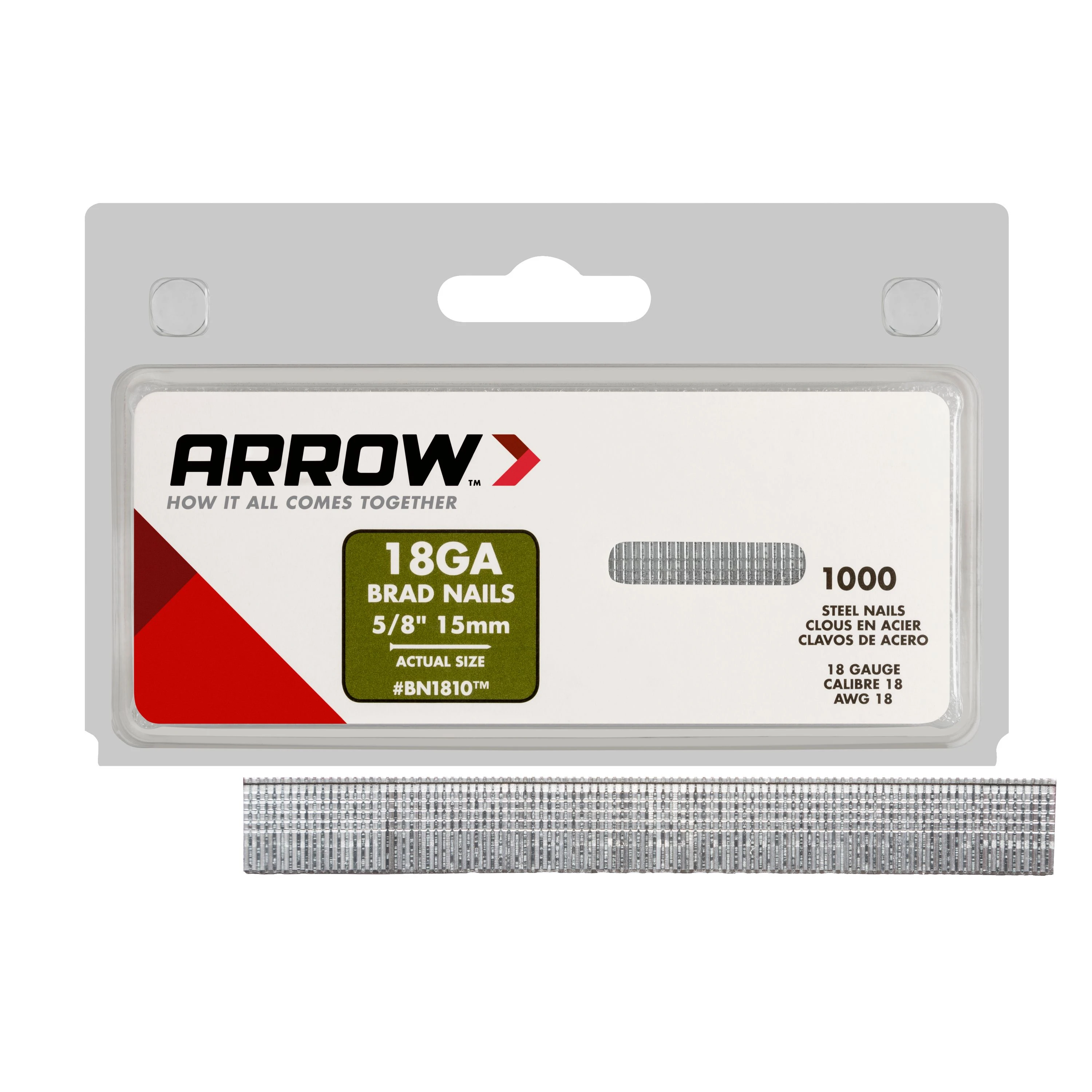 Arrow BN1810CS Brad Nail, 5/8 in L, Steel, Natural, Smooth Shank