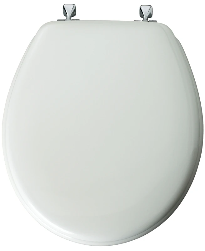 Round Molded Wood Toilet Seat, Chrome Hinge, White