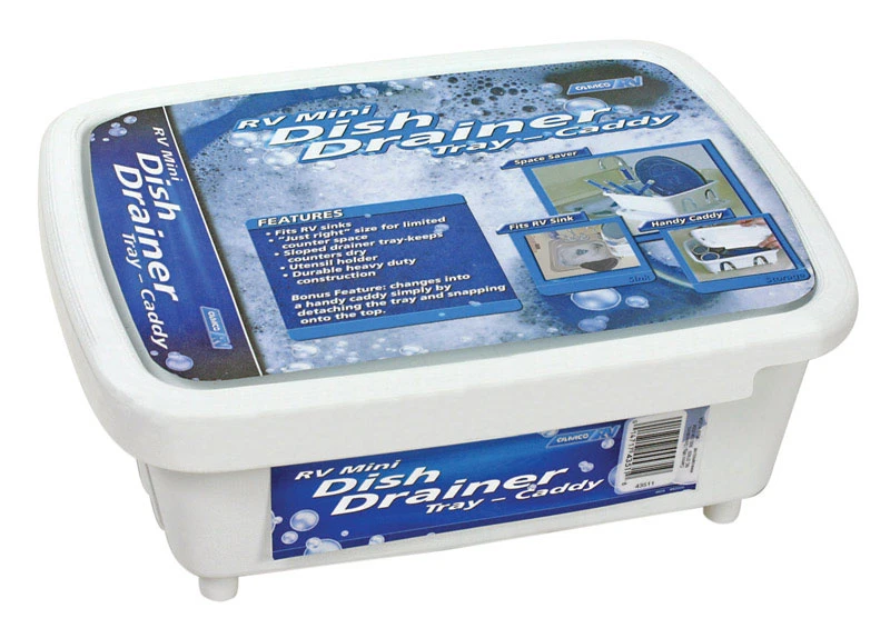 Camco USA 43511 Dish Drainer and Tray, Plastic, White, 11.69 in L, 9-1/2 in W, 4-3/4 in H