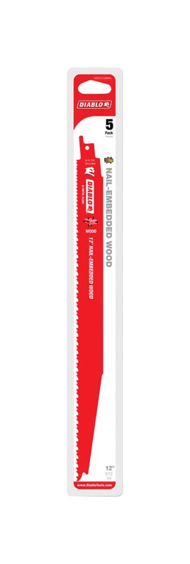 Diablo DS1212BW5 Reciprocating Saw Blade, 1 in W, 12 in L, 6/12 TPI, Bi-Metal Cutting Edge