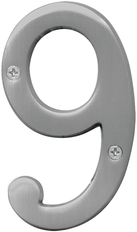 4 In. Satin Nickel House Number 9, Model Br-43sn/9, Includes Mounting Hardware
