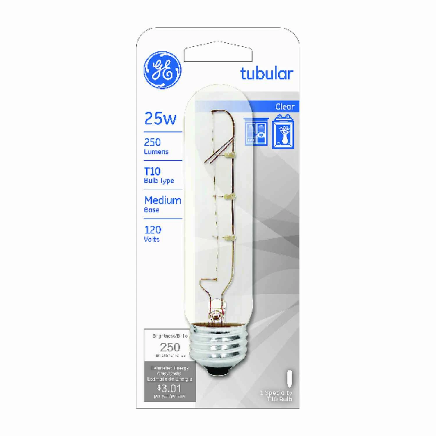 Tubular Light Bulb, Medium Base, 248 Lumens, 5-5/8 In., Clear, 25 Watt