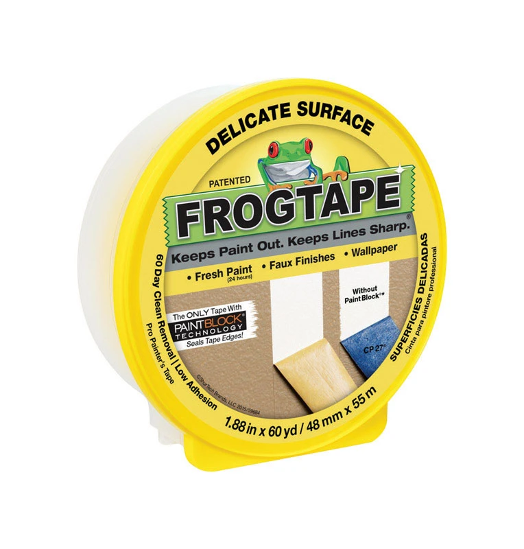 FrogTape 280222 Painting Tape, 60 yd L, 1.88 in W, 3.3 mil Thick, Paper Backing, Yellow