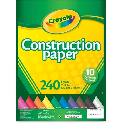 "Crayola Construction Paper, 12"" x 9"", 240 / Carton, Assorted"