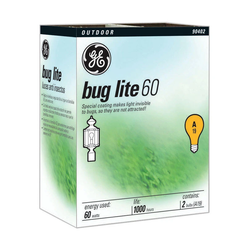 GE 97495 Bug Lightbulb, 60 W, A19 Bulb, E26 Medium Base, 550 Lumens, Yellow Light, 1000 hr Average Life