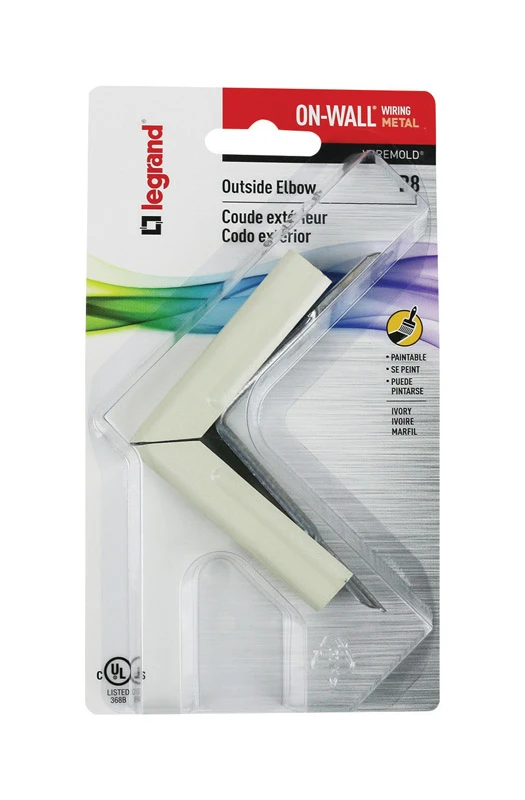 Wiremold B-8 Raceway Outside Elbow, Metal, Metal, Ivory