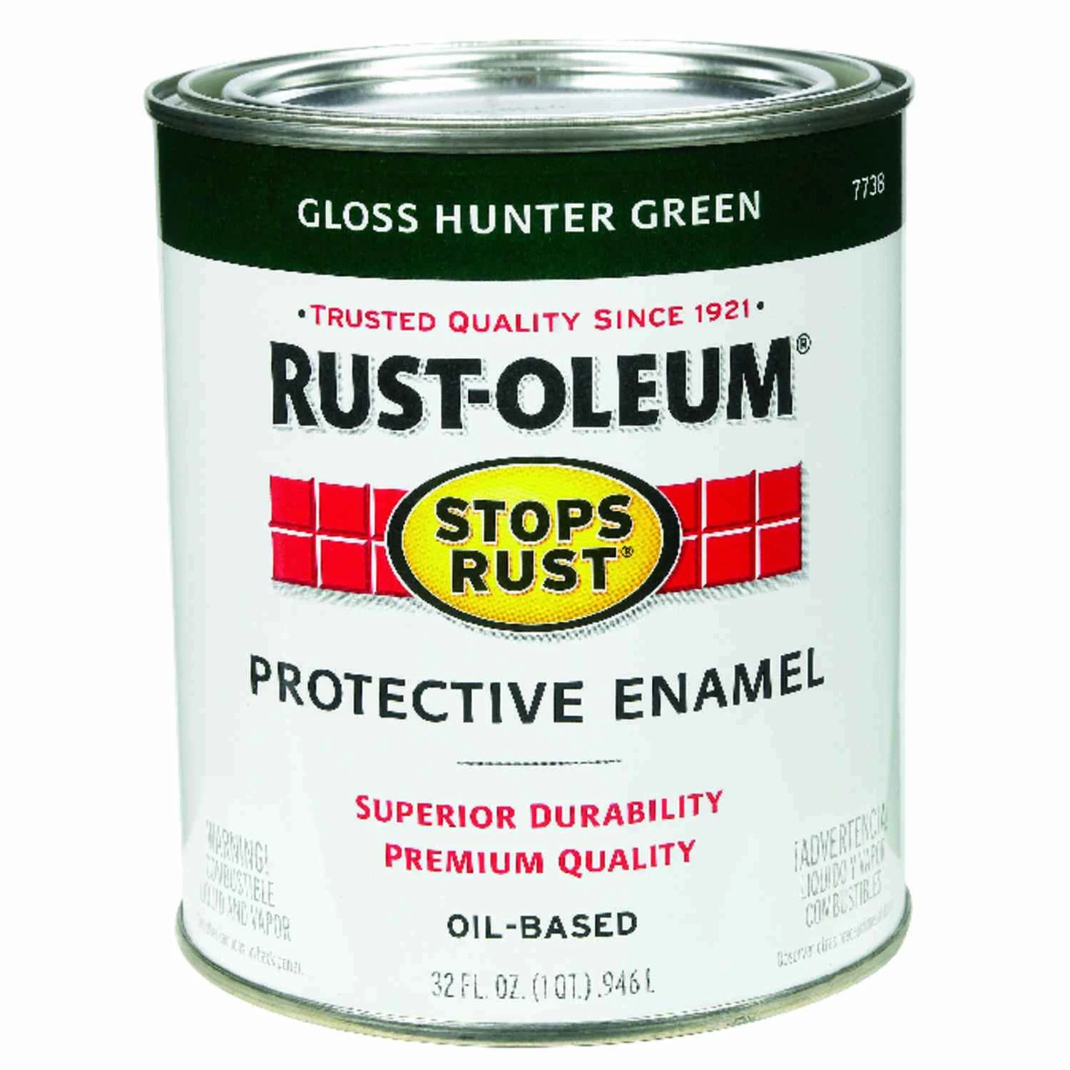 Rust-Oleum 7738502 Stops Rust Protective Enamel, Gloss Hunter Green, 1 Qt.