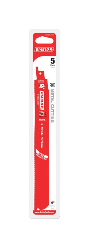 Diablo DS0914BF5 Reciprocating Saw Blade, 1 in W, 9 in L, 14/18 TPI